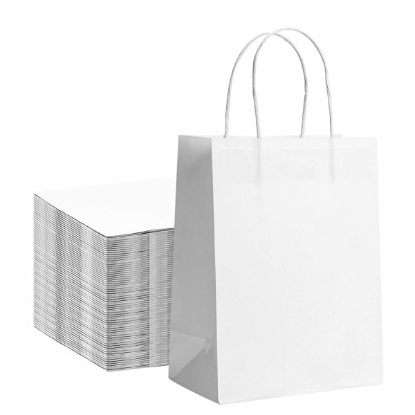 25 stk hvite papirposer med håndtak, 23×8×17