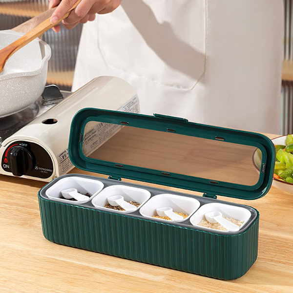4-pack Kryddburkar Kryddbehållare Kryddburk med Lock och Sked, Krydda Salt Socker Kryddburk