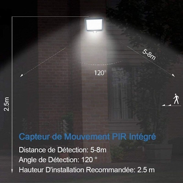 Solcellslampa för utomhusbruk med infraröd rörelsesensor, LED-strålkastare för