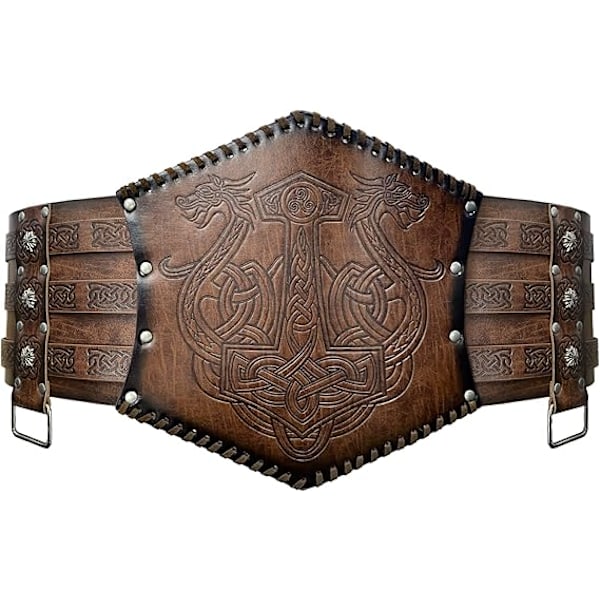 Viikinkivyö miehille - Präglat Celtic Costume Belt (Ruskea, Iso)