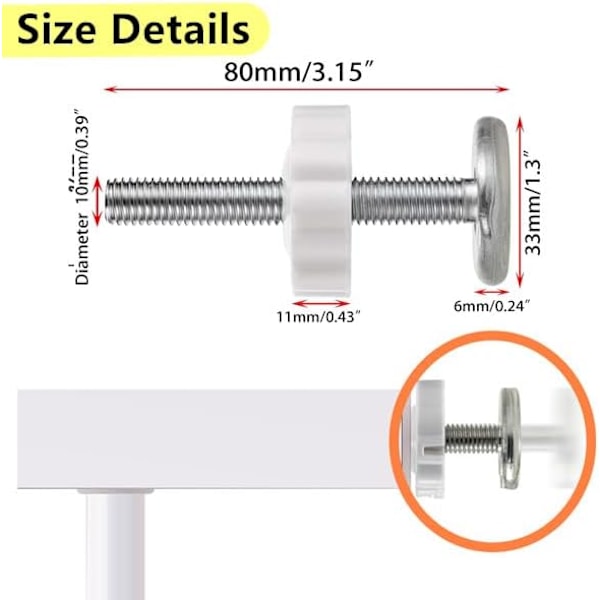 Universal Baby Gate gängad spindelstång M10(10mm/0,39\"), reservskruvbultdelssats, extra lång baby gate förlängningsadapter