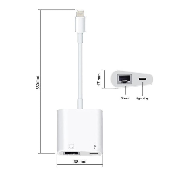 Lightning - Rj45 Ethernet Lan -verkkosovitin latausportilla Iphonelle, iPadille 100 Mbps