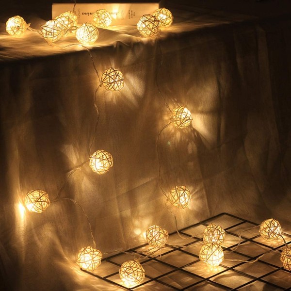 Indoor Fairy Lights 40 lämpimän valkoista LED-rottinkipalloa
