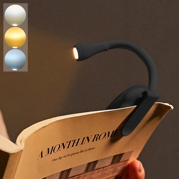 Boklampe, oppladbar klemme-leselampe, justerbar lysstyrke