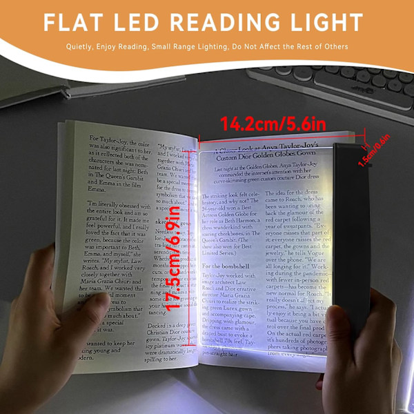 Flat Boklys for Lesing i Sengen Om Natten Klar LED Bok Full Side Lys Illuminator Panel Plate Lampe Bordslampe Trådløs Black