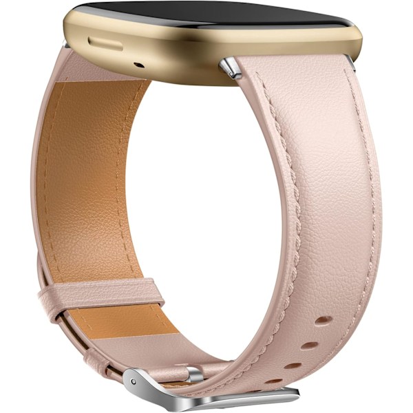 Läderarmband Kompatibelt med Fitbit Versa 3/Fitbit Sense 2/Sense, Äkta Läder Elegant Ersättningsband, Ljusrosa