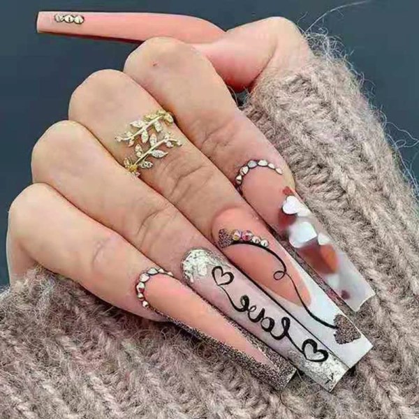 Nude Pink French Tip Press on Nails Long Matte Heart Co