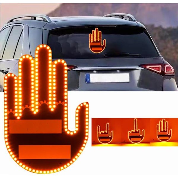 Rolig Gest-lampa - Rolig LED-skyltlampa för bilens bakruta med fjärrkontroll, fingerbil LED-lampa, biltillbehör, handgest-prylar