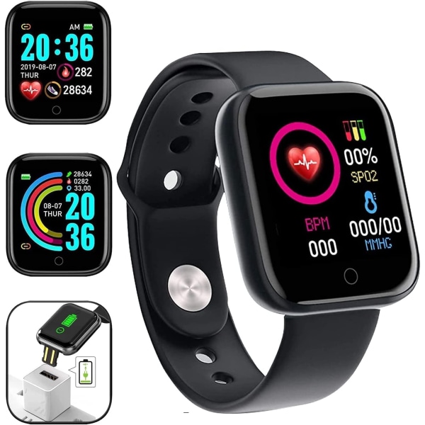 Smartklokke, 1,44 tommers Touch Fitness Tracker med Sports Smart Watch, melding og anropspåminnelse Smartklokke for menn, kvinner, barn