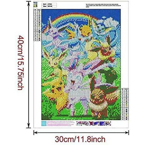 DIY 5D timanttimaalaus numeroiden mukaan, Pikachu Eevee Evolutions Pyöreä Täysporainen Akryyli Kirjonta Ristinommel Taidekäsityö Kangas Tarvikkeet Kotiin