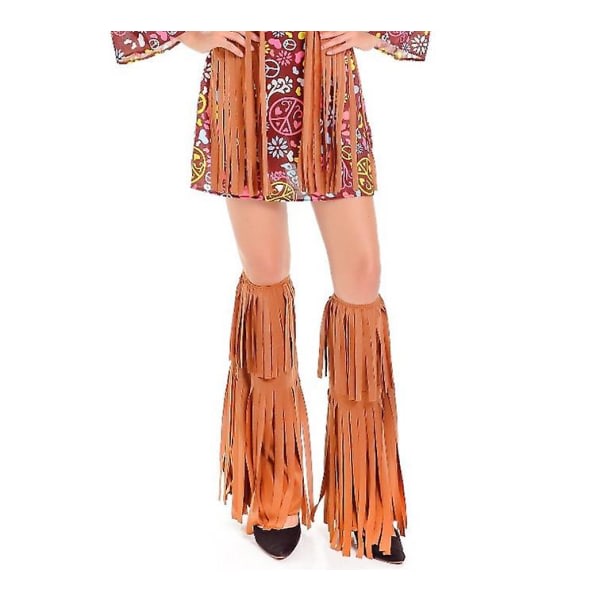70-luvun hippibileet retroasu tupsu liivi+housut+huivi puku Camel väri XL