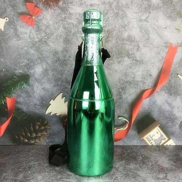 Champagne Spargris Multifunksjonell vinflaska formad Sparlåda Förvaringslåda Kreativ prydnad med axelrem Grön