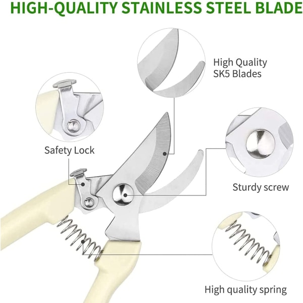 Hagesaks for beskjæring av hage, håndsaks, beskjæringssaks for grener, blomster, fruktplukking, trimming av planter, bonsai (plast)