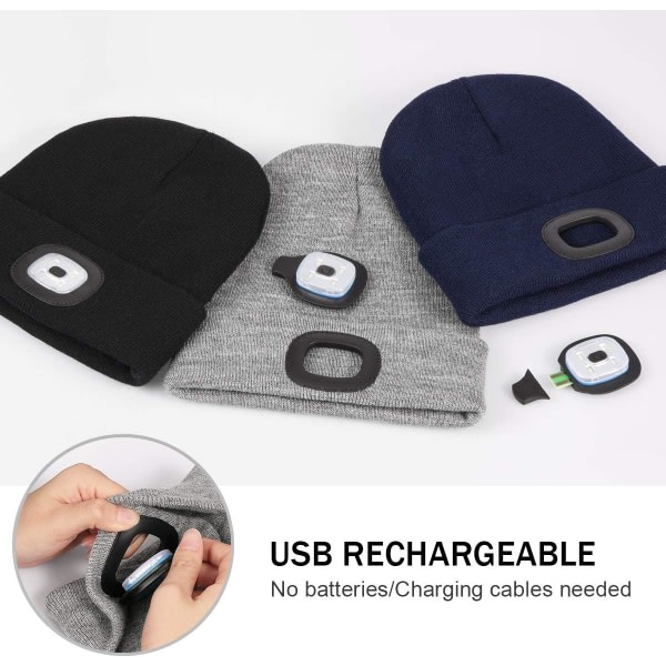 Hattu LED-lampulla USB laivastonsininen
