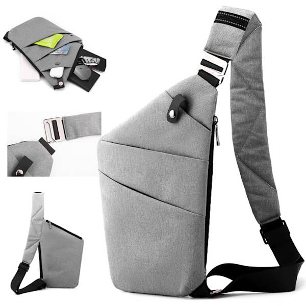 Snygg stöldskyddad ultratunn crossbody-väska med enkel axelrem light grey