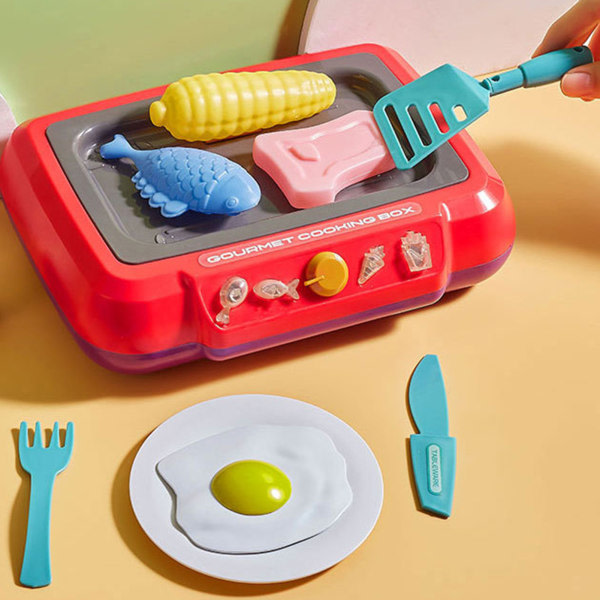 DIY Fry Gourmet matlagingslåda Leksak til barn Batteridrevet Rolig pusselleksak Nyhet Nyårspresent Blå
