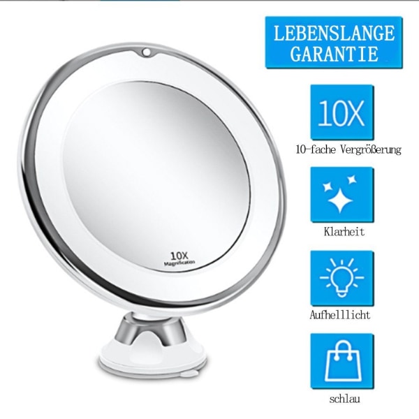 Kosmetisk spejl ，LED oplyst med 10x forstørrelse