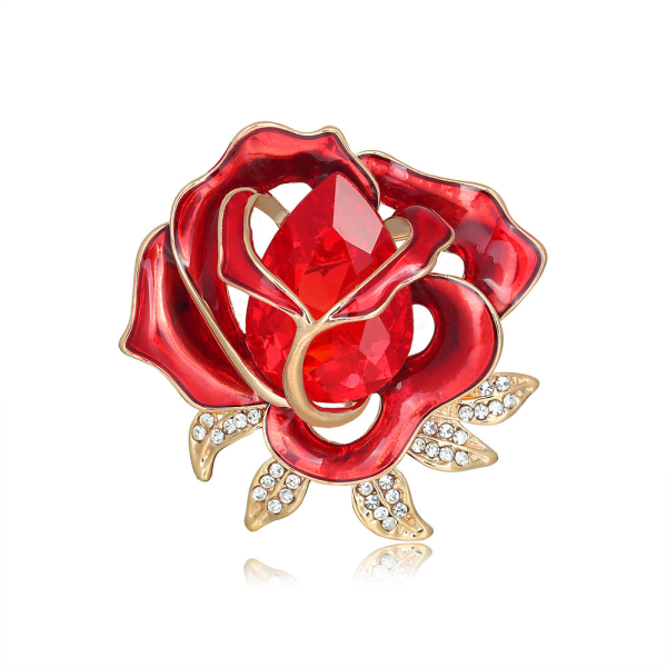 2kpl tekojalokivi punainen kukka rintakoru naisille Kullattu muoti kristalli emali ruusu rintakoru Elegant Jewelry Boutonniere lahja äitienpäiväksi