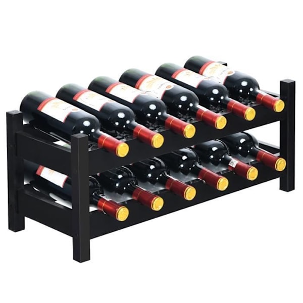 COSTWAY Vinstativ/Vinstativ til 12 flasker, 2-etagers bambus vinstativ til køkken Vinkælder Bar 62x24x25cm Café