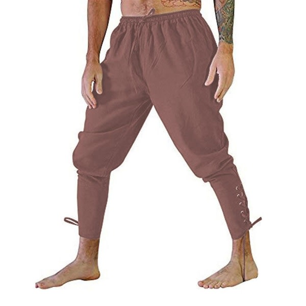 Miesten nilkkanauhahousut Solid Medieval Viking Navigator Pirate Costumes Housut Ruskea XL