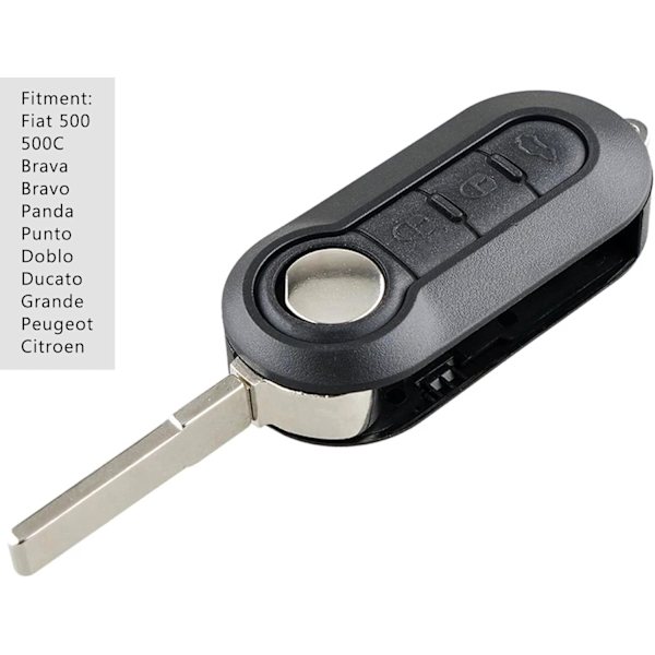 3-knapps bilnøkkelskall erstatning for Fiat 500 Peugeot Citroen Brava Bravo Evo Grande Doblo Ducato Panda fjernnøkkelskall