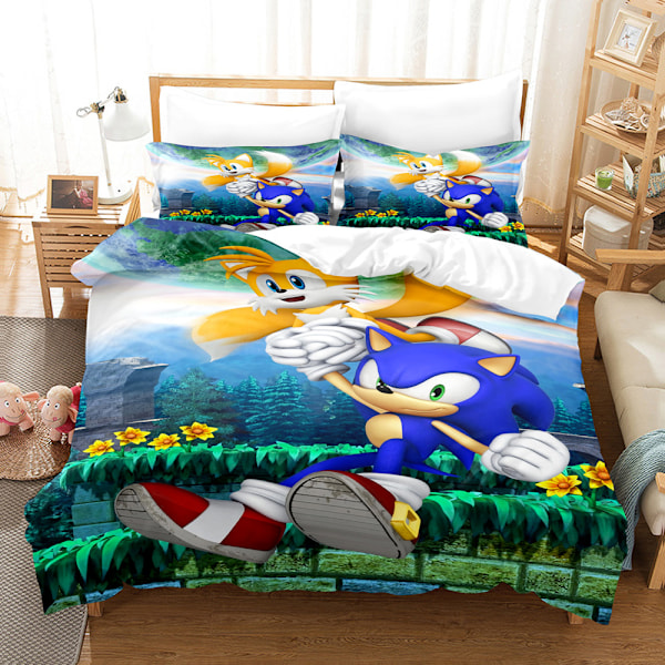 Sonic tecknad anime sängkläder påslakanset tre delar 135*200