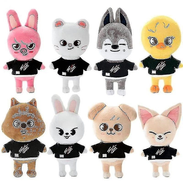 Cartoon Stray Kids Skzoo Plyschleker 21 cm Plysj Fylt Dukke Bbokari Wolf Chan Leebit Dwaekki Jinir 8Pcs