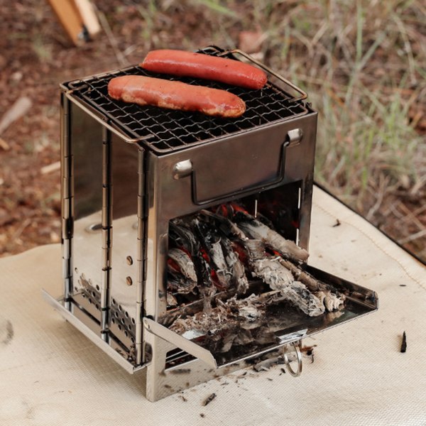 Fällbar vedeldad spis Bärbar lätt picknickgrill for campingvandring Medium