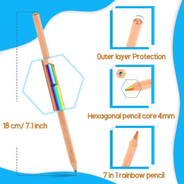 10 stk. regnbuefarveblyanter, 7 farver i 1 blyanter til børn, forskellige farver til tegning Farvelægning Skitsering Blyanter Bulk
