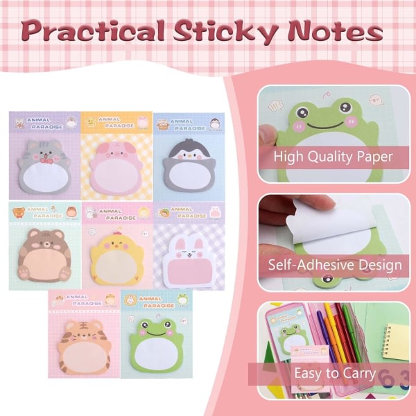 640 ark Animal Sticky Notes Set för barn Nyhet Självhäftande Sticky Notes Roliga Sticky Note Pads Mini Memo Note Pad (8 stilar)