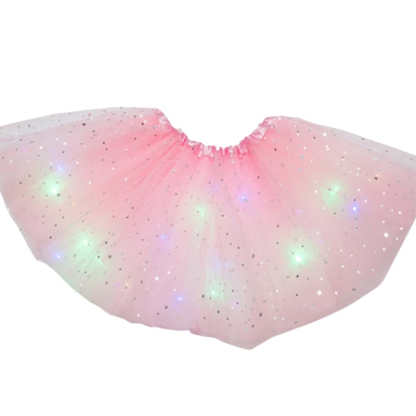 Lysende LED fluffy skjørt for jenter Lagdelt Ballett Dans Plissert skjørt for bursdag Pink