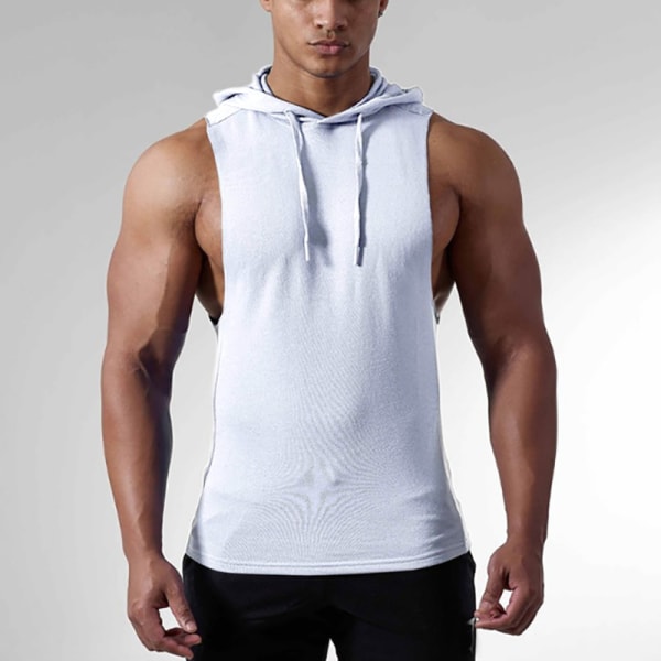 Huvväst for herr Linne Bodybuilding T-skjorte Ärmlöst gym White,XL