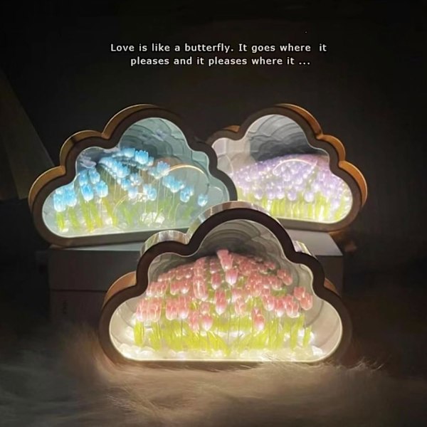 20 Blomst Sky Tulipanspejl Natlampe, DIY LED Dekoration til Soveværelse (Pink) Pink Rosa Parent