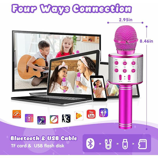 Mikrofon til børn, karaoke mikrofon til piger 3-15 år, fødselsdagsgaver til Android/iPhone/iPad/Sony/PC, legetøj til drenge 3-12 år, julegave