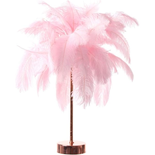 Feathers bordslampa fjäderlampa med fjärrkontroll, fjäderlampskärm nattlampa, lyxig dekoration rosa