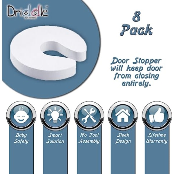 8-pak - Dørstopper til børn / Børnesikring - Klemmesikring - Hvid