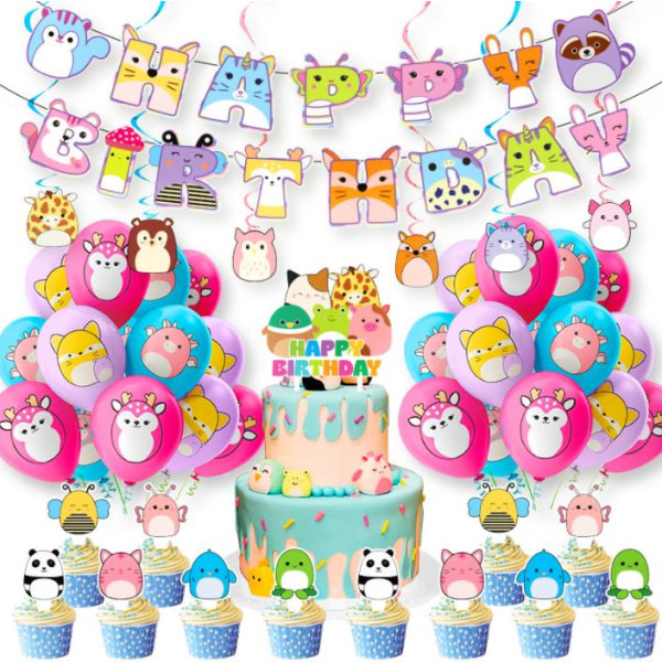 Squishmallow fødselsdagsfest dekoration ballon kage Toppers Set