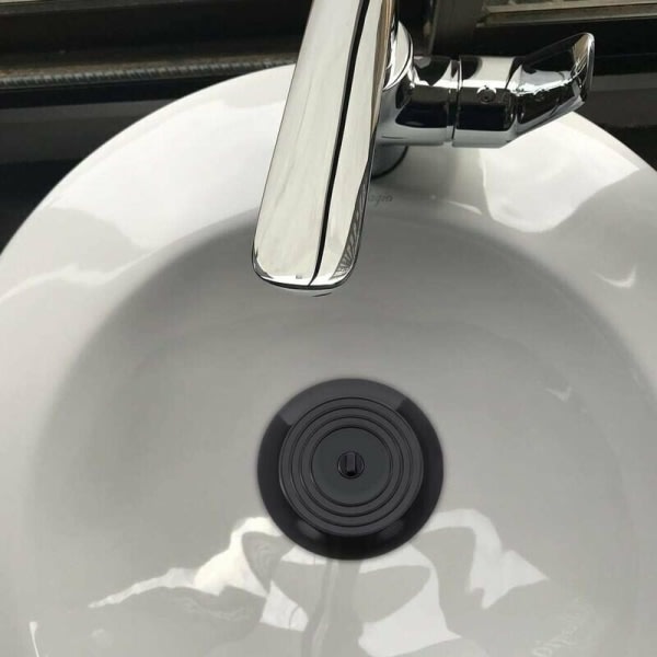 6 tums avtappningsplugg for badkar i silikon til køkken og badeværelse (svart)
