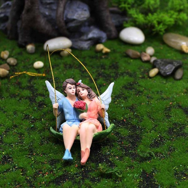 1 st par blomma Fairy Swing prydnad, miniatyr Fairy Garden par statyetter