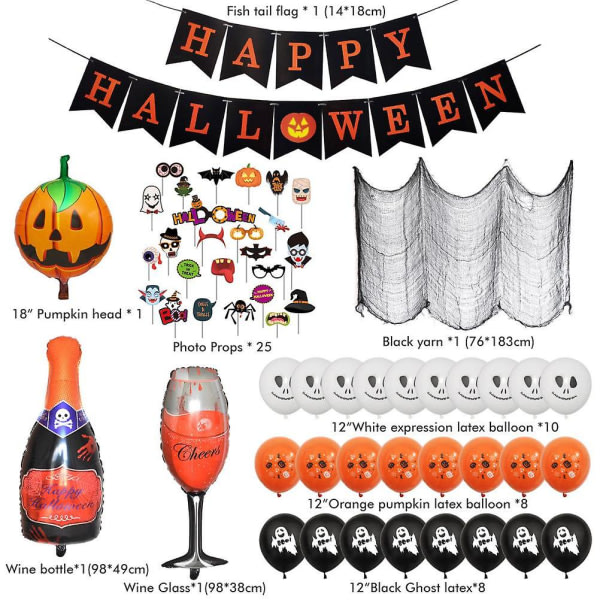 Halloween set Halloween brev flagga bannerkuva rekvisita latex ballong set