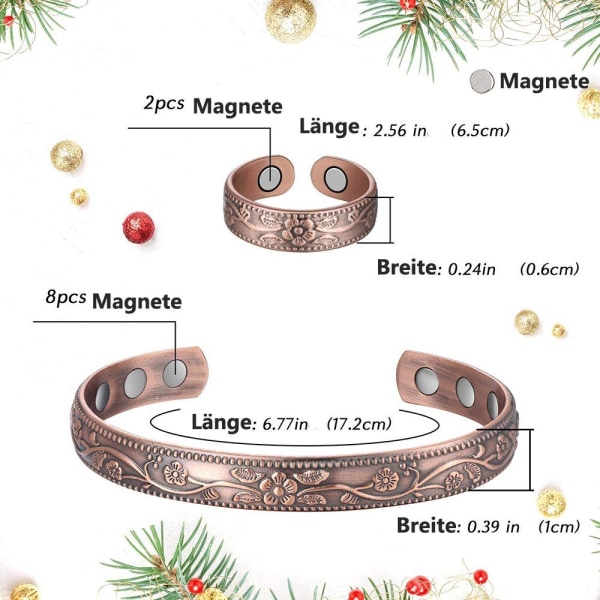 Magnetiskt armband och ring i koppar kraftfull justerbar storlek