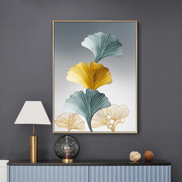 Set med 3 affisch väggkonst, Ginkgo Line Gold Leaf Art Pain