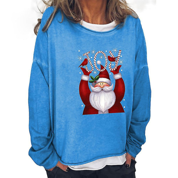 Santa Claus Print pitkähihainen T-paita Topit Sininen S