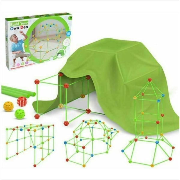 BF barntält, starkt byggsats for gör-det-själv-barnhyddor, inomhus utendørs (Ball 36 Stick 51 med tält)
