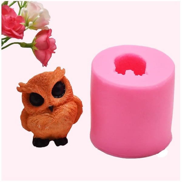 Uggla Harts Form 3d Ugglaformade ljusformar Gör-det-själv- molds Animal Clay Form - Owl F Pink
