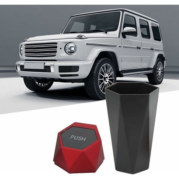 Minibil papperskorg, avfallsbeholder med vanntätt lås, rød, elegant, multifunksjonell for kjøretøy, hem, kjøkken