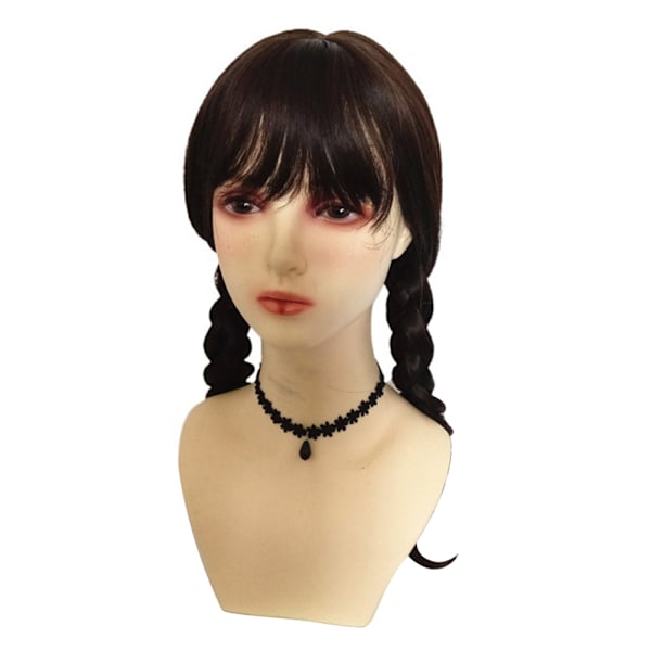 Wednesday Addams Familie Paryk Cosplay Lang Sort Fletninger Hår Prop Z - Perfekt