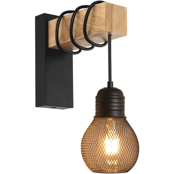 Indendørs væglampe i træ og metal E27 Lampe Vintage R