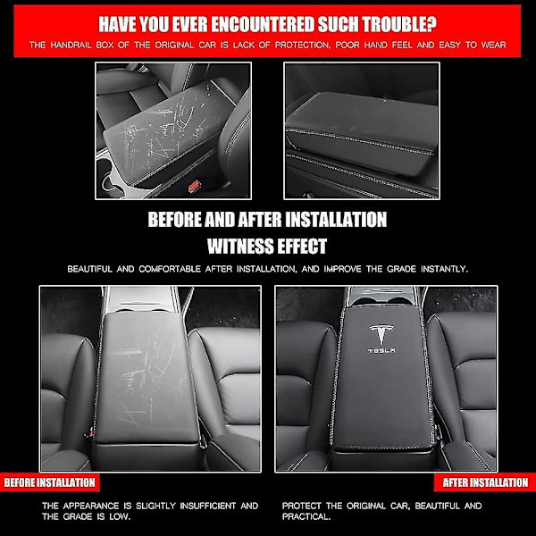 Bilarmrestöverdrag för Tesla Model 3 Model Y PU-läder Center Console Protector Pad Bil Vattentät Armrest Box Mat för Model 3 2017-2022 Mo