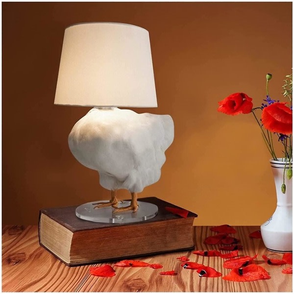 Rolig dekorativ tupplampa i plast i harts Nyhet naturtrogen personlig hönsuppläggningsskulptur Bordslampa Heminredning (Færg: Vit)